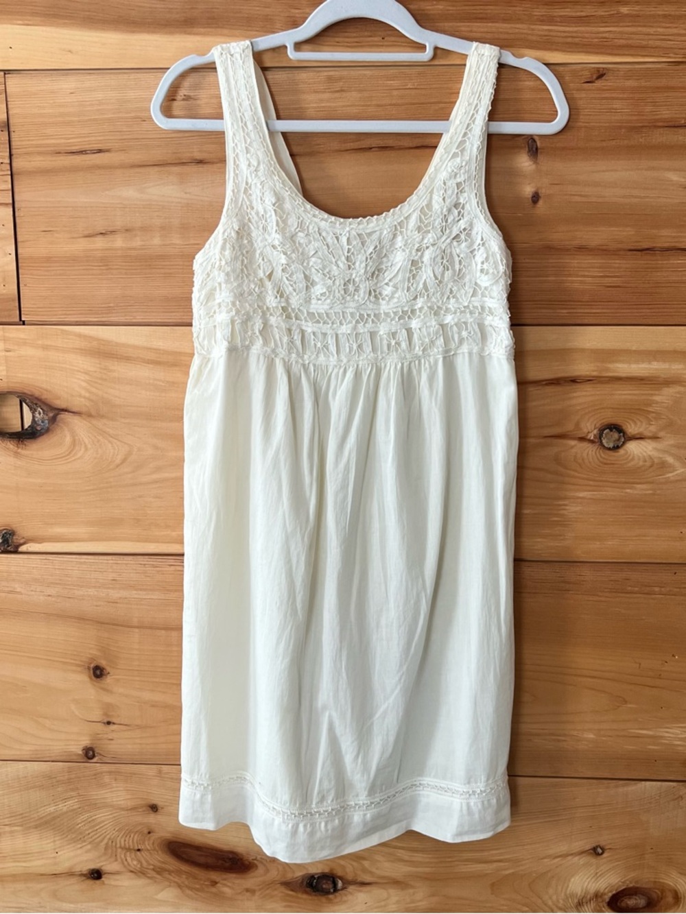 Chelsea & Violet Ivory Lacy Yoke Sleeveless Mini-Dress Feminine Babydoll Cotton